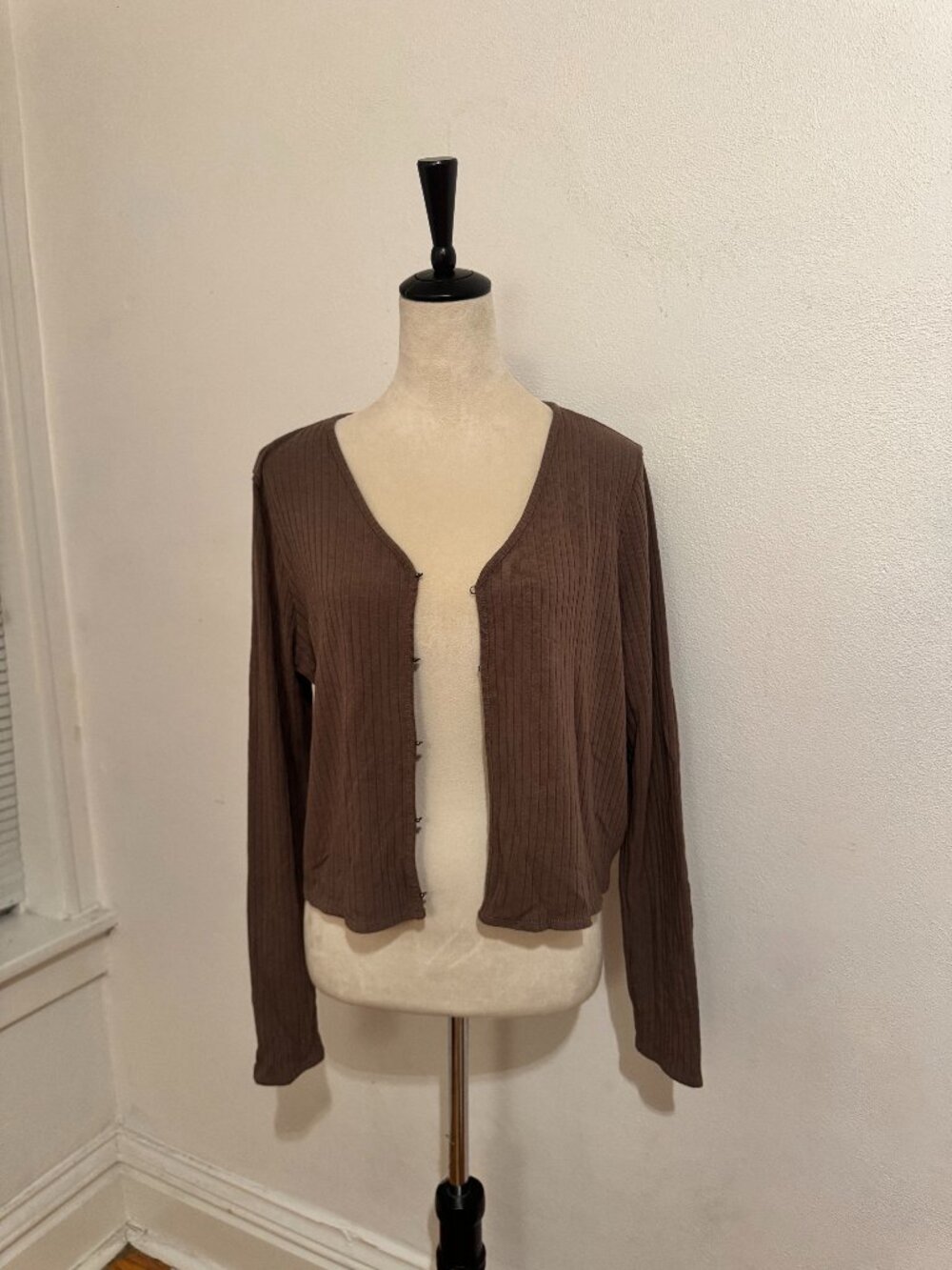 Madewell Brown Ribbed Hook‑Front Top – Size XL